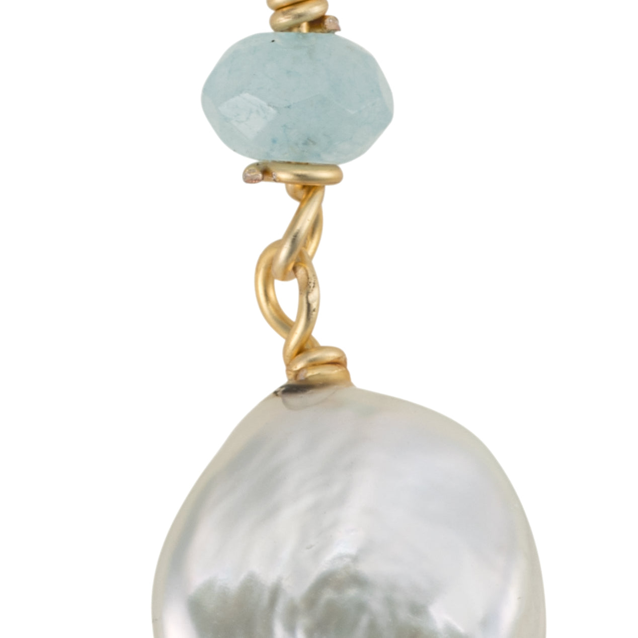 Aquamarine and Freshwater Pearl Gold-Tone Hanging Earrings - Image 2