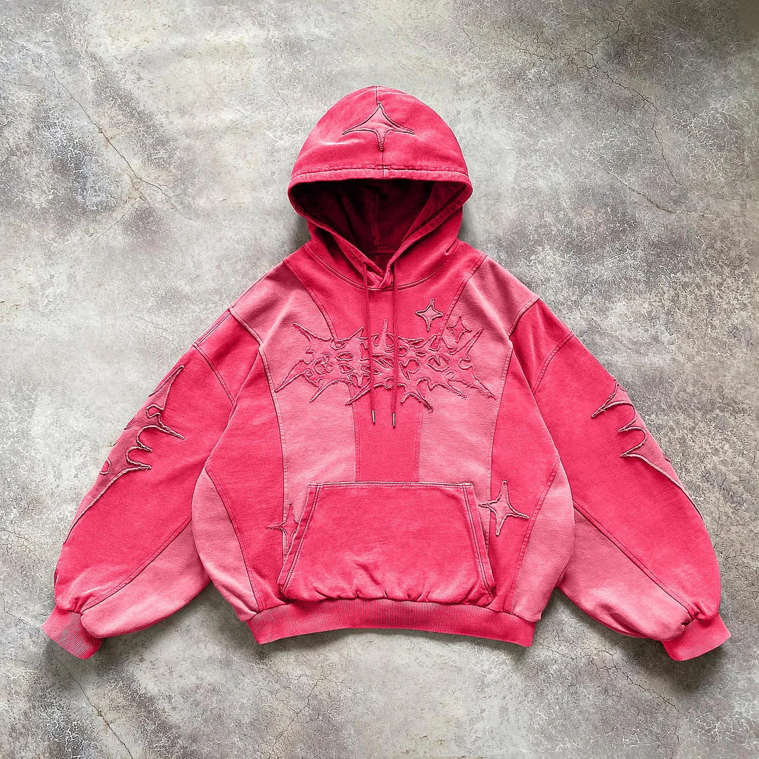 Y2K Grunge Star Patchwork Oversized Pullover Hoodie Sweatshirt - Image 4