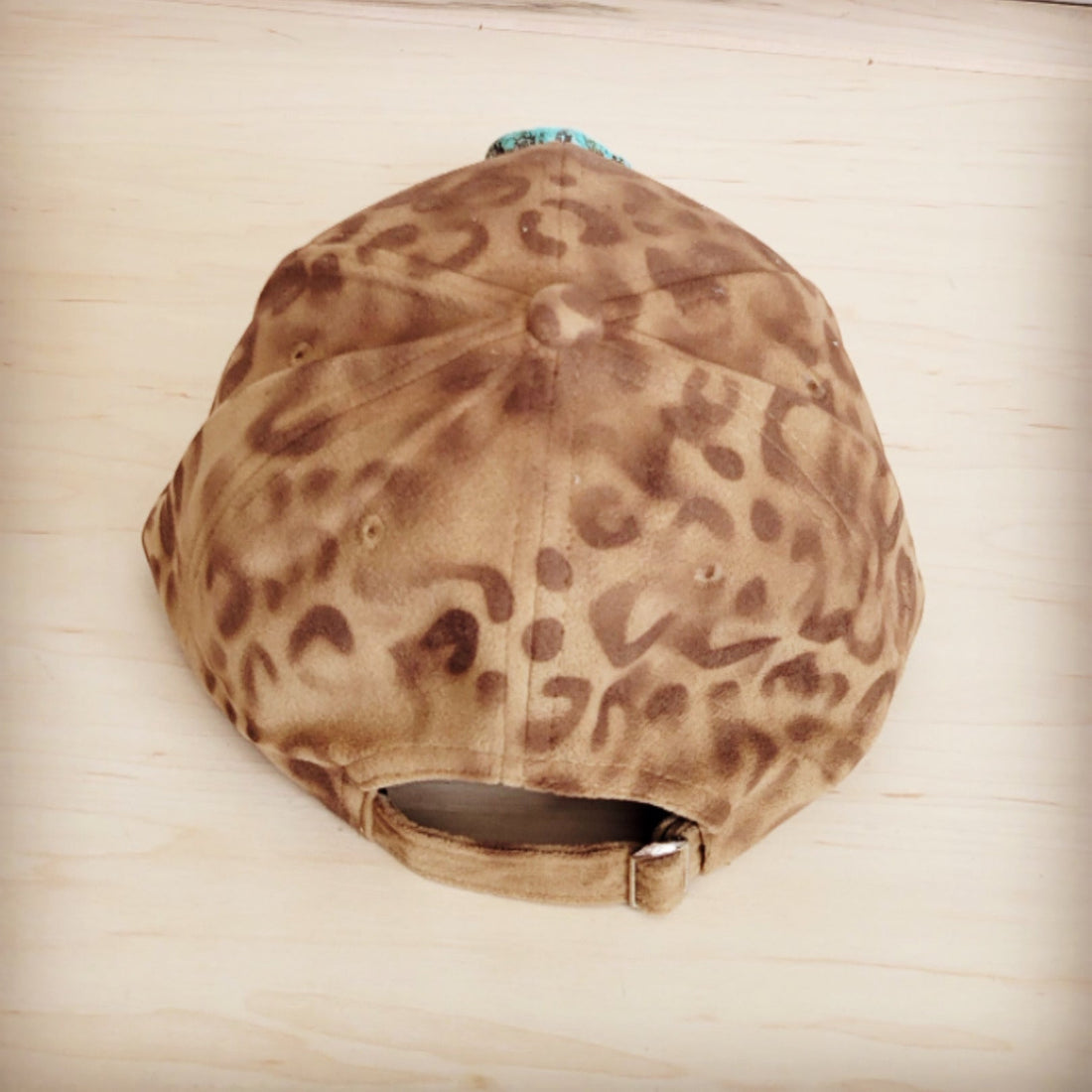 Hand-Painted Leopard Suede Baseball Cap with Turquoise Detail - Image 4