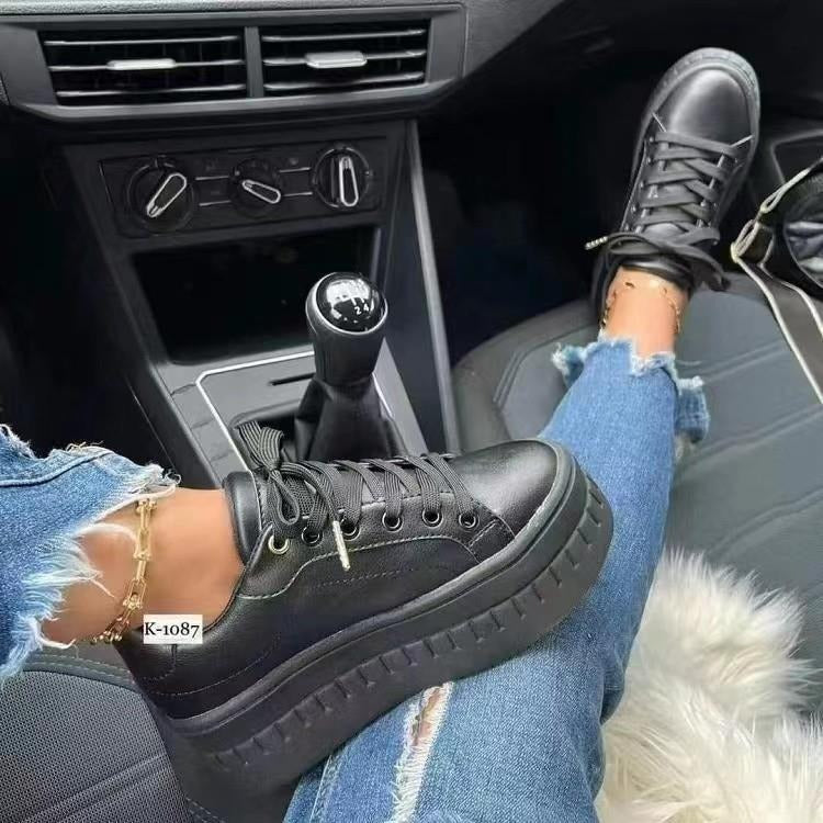 Women's Platform Lace-Up Casual Sneakers with Thick Sole - Image 8