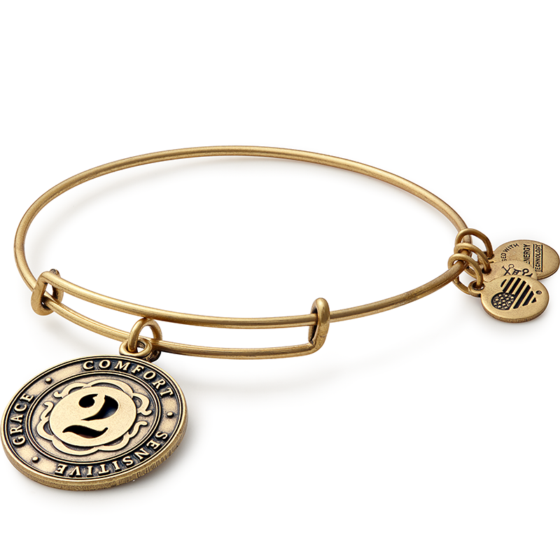 Number 2 Charm Bangle Bracelet in Silver and Gold Tone