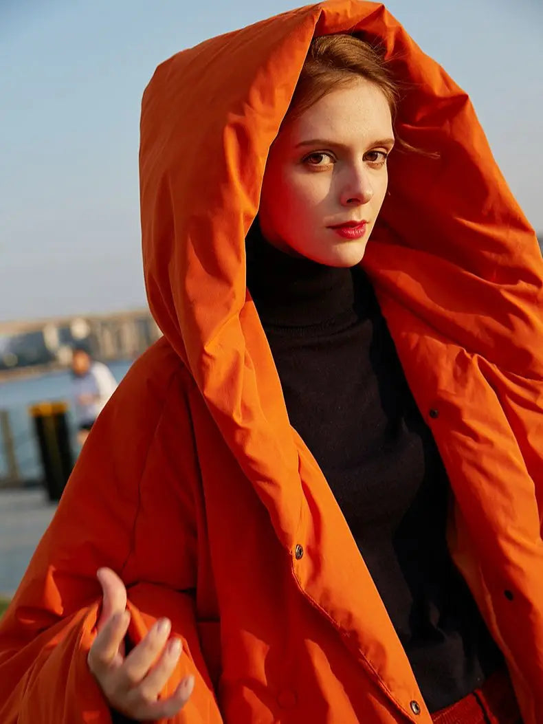 Women's Oversized Fluffy Down Parka - Vibrant Orange Red - Image 6