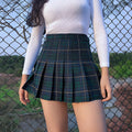 Chic Green Blue Plaid Pleated A-Line Mini Skirt for Women - Image 2