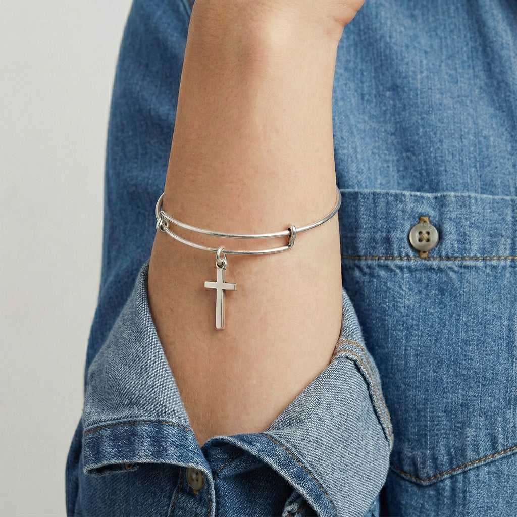 Classic Cross Charm Bangle Bracelet for Faith and Devotion