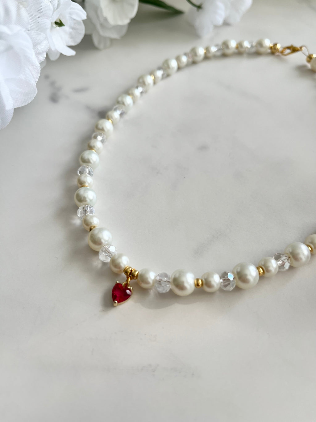 Gold Pearl Heart Pendant Necklace - Christian