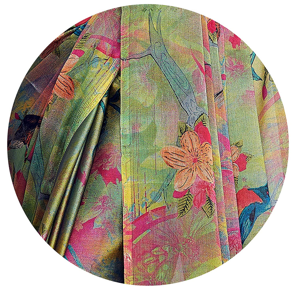 Women's Chiffon Forest Floral Designer Saree with Chevron Blouse