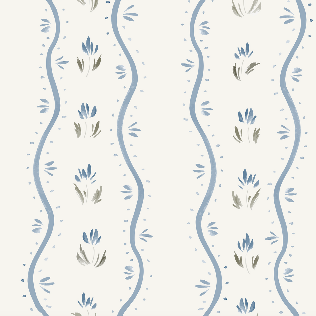 Annabelle Floral Coastal Wallpaper - Blue, Cream & White