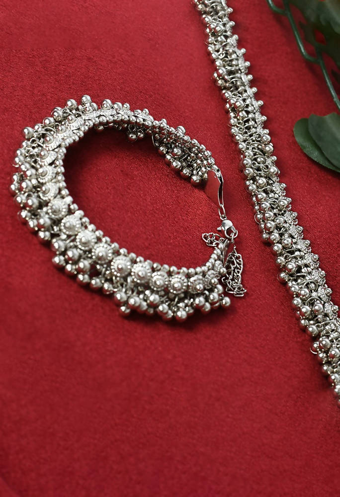 Heavy Oxidised Silver Traditional Anklets for Women