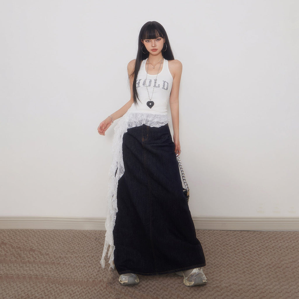 Women's High-Waisted Denim Maxi Skirt Dark Wash Slim Fit Long - Image 4