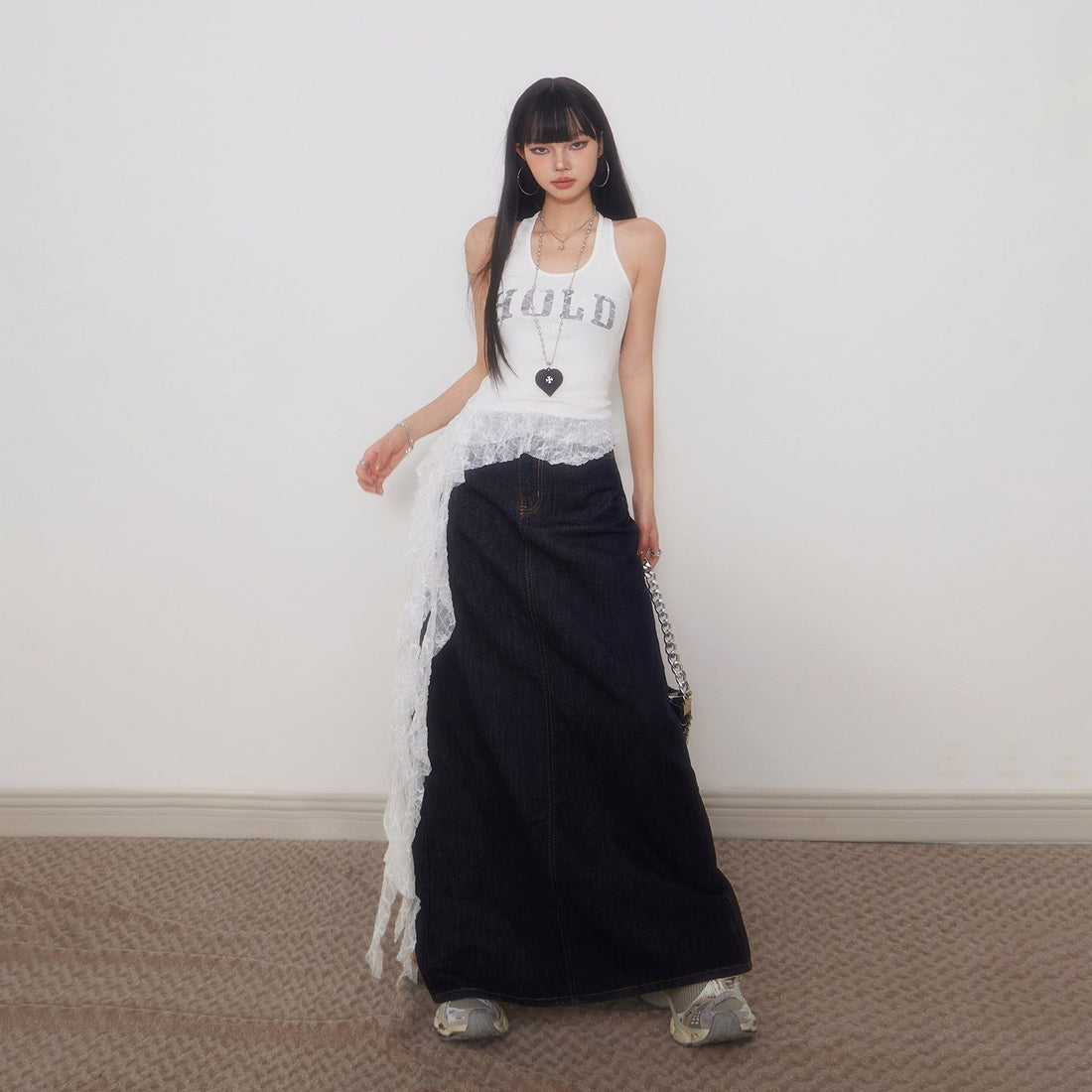 Women's High-Waisted Denim Maxi Skirt Dark Wash Slim Fit Long - Image 4