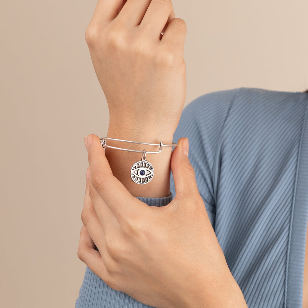 Evil Eye and Sodalite Charm Bangle for Protection and Peace