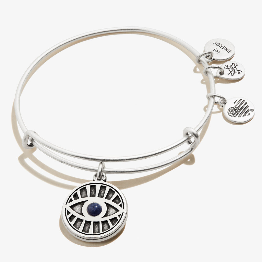 Silver-tone charm bangle with blue Sodalite stone and Evil Eye symbol