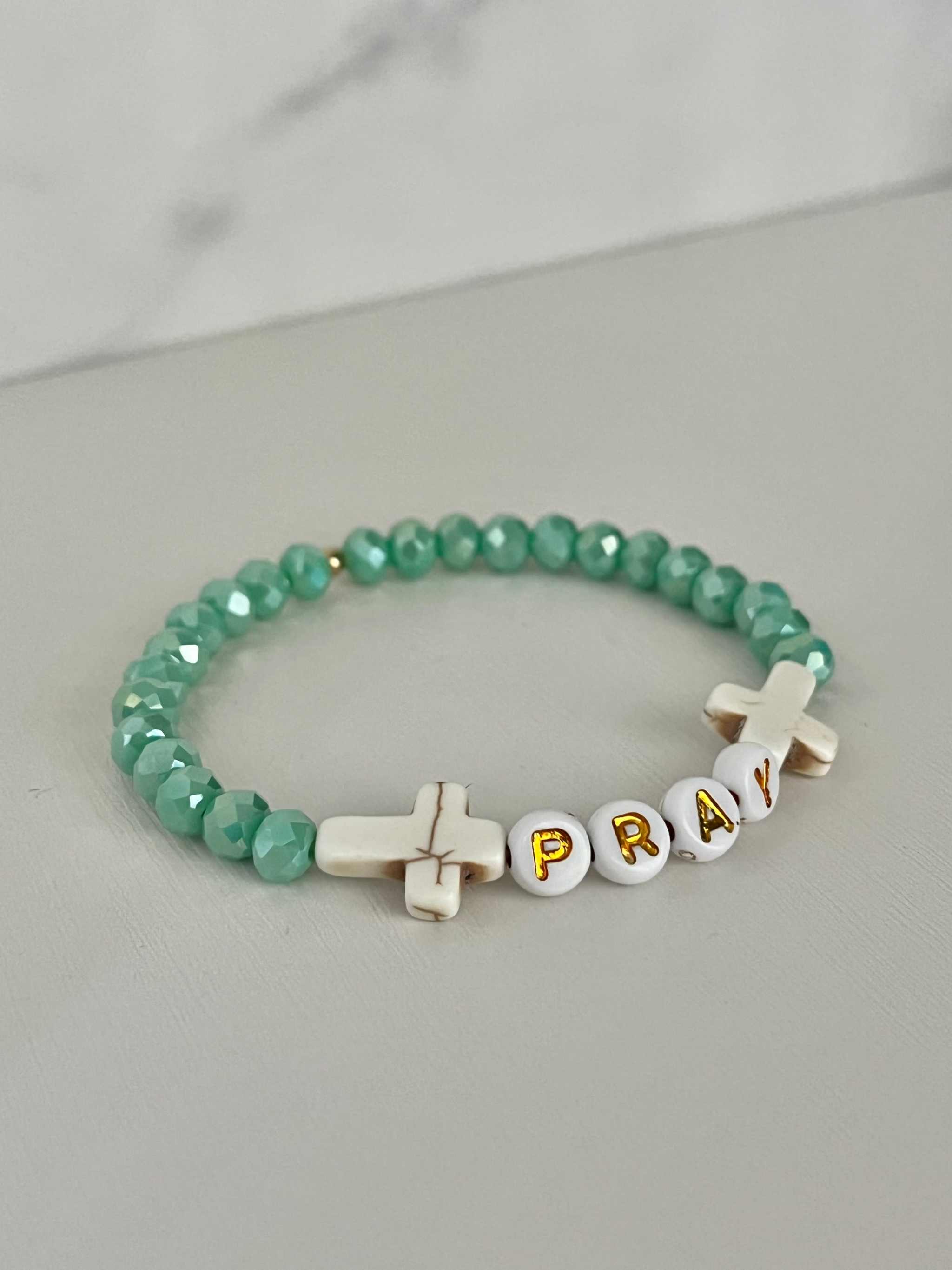 Mint Faceted Beaded PRAY Bracelet - Faith-Inspired Jewelry