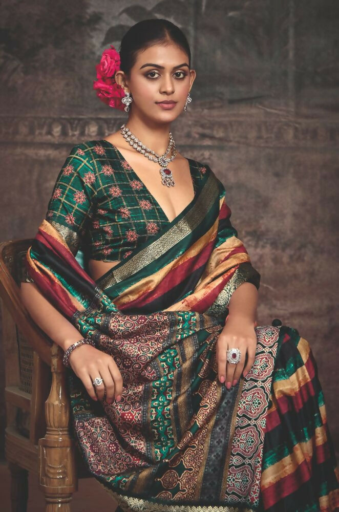 Multi Color Dola Tussar Silk Saree with Jacquard Border