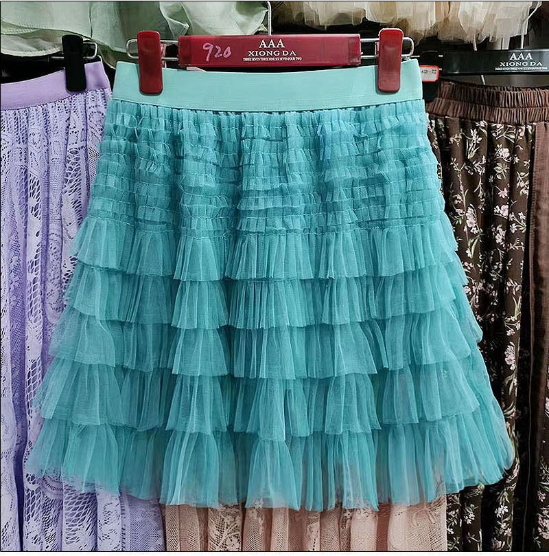 Women's Layered Mesh A-Line Mini Skirt - Fluffy Ruffle Tulle - Image 5