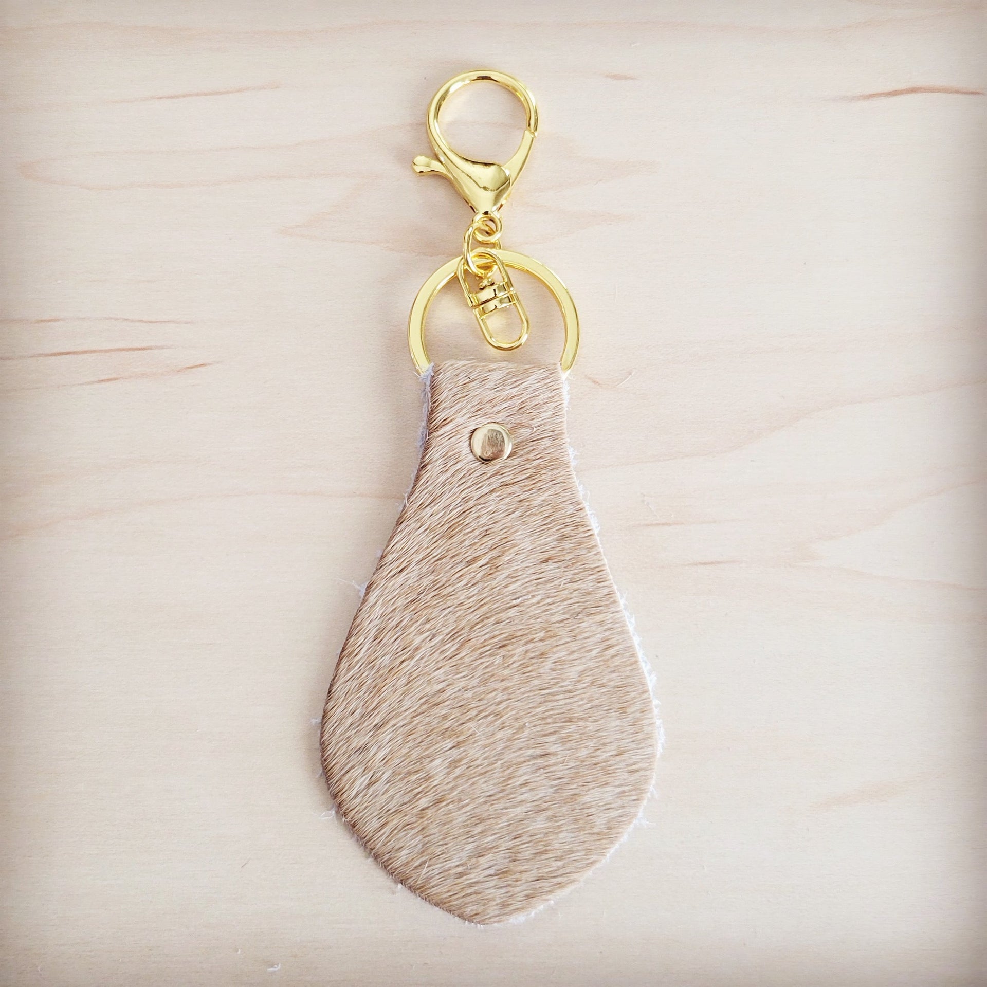 Hair-on-Hide Leather Key Chain - Light Tan 703j