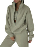 Himosyber Women Sweatsuits Half Zip Fleece Sweatshirt and Pant 2 Piece Joggers Set Tracksuit (MossGreen-XL)