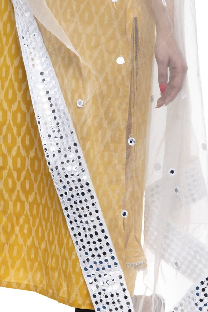 White Organza Cotton Dupatta with 6 Line Mirror Border