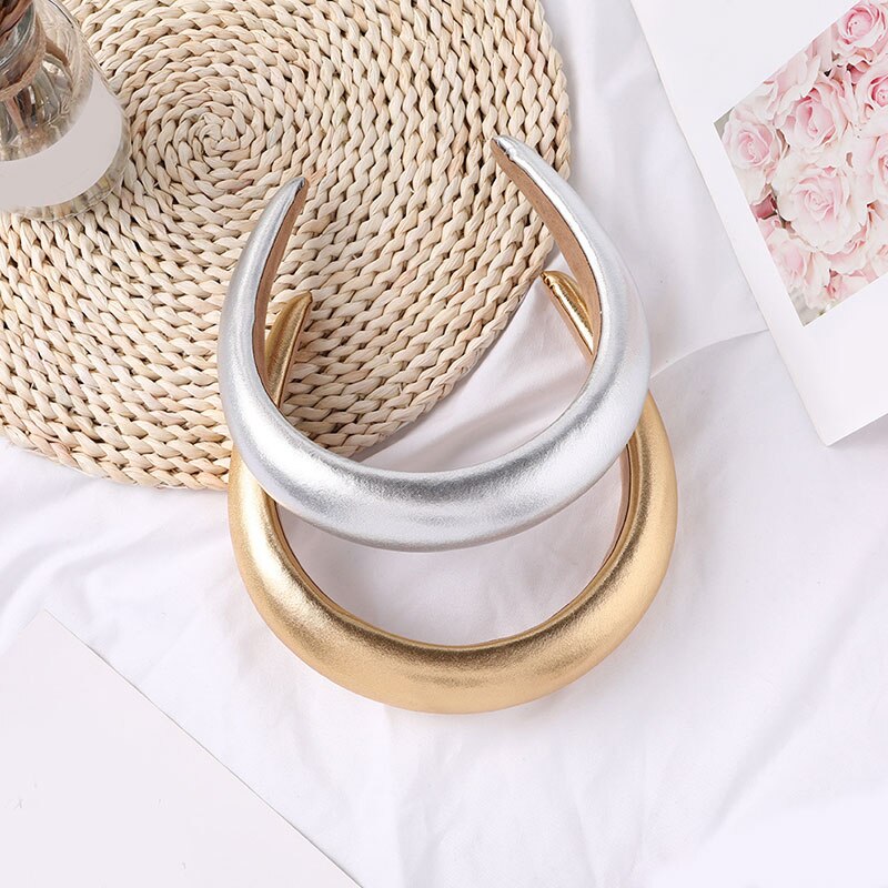 Women's Padded Wide Headband in Gold, Silver & Black PU - Image 4
