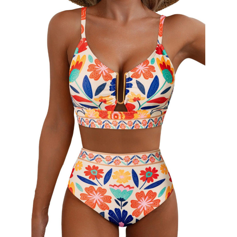 Women's Floral Print High-Waist U-Wire Bikini Set Beachwear