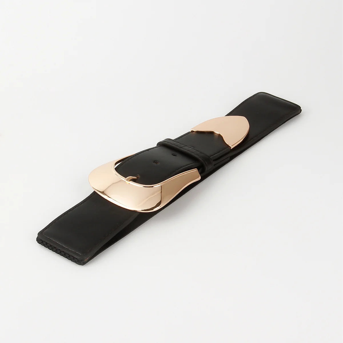 Black Wide Elastic Waist Belt with Oversized Gold Buckle - Image 5