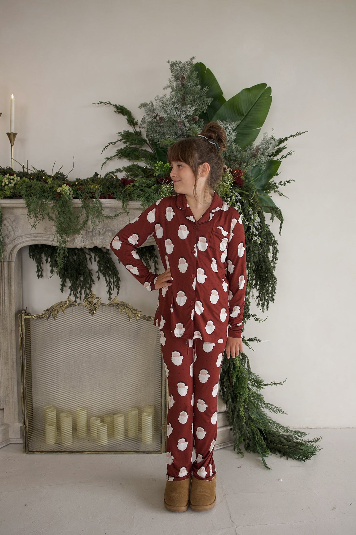 Girl's Bamboo Button Up Lounge Set | Vintage Santa