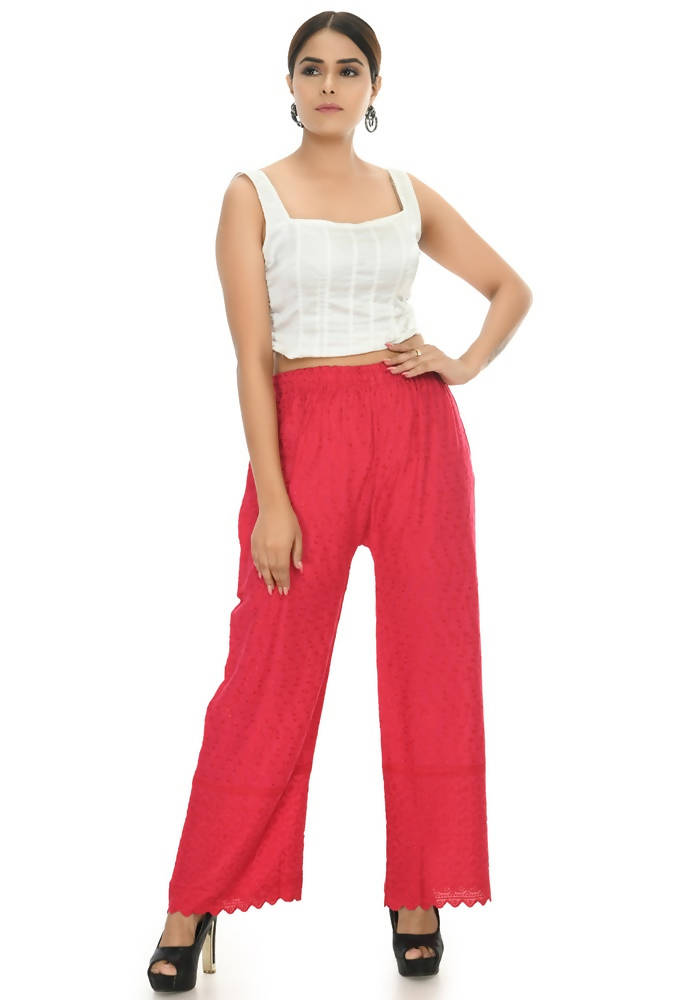 Magenta Rayon Cotton Palazzo with Detailed Chikankari Embroidery