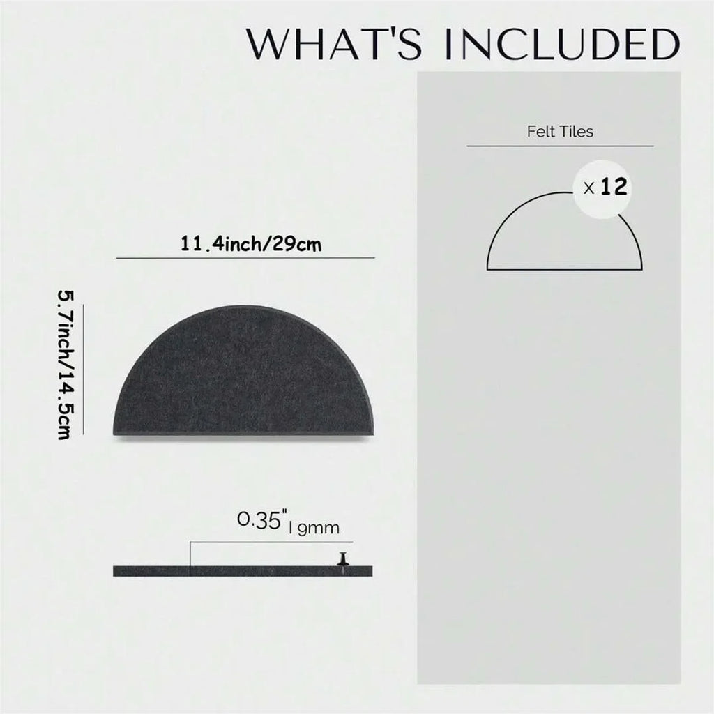 12pcs Decorative Felt Wall Panel Kit Semicircular Wall Felt Tiles Home Decor Felts Tiles with Self Adhesive Decorative Board