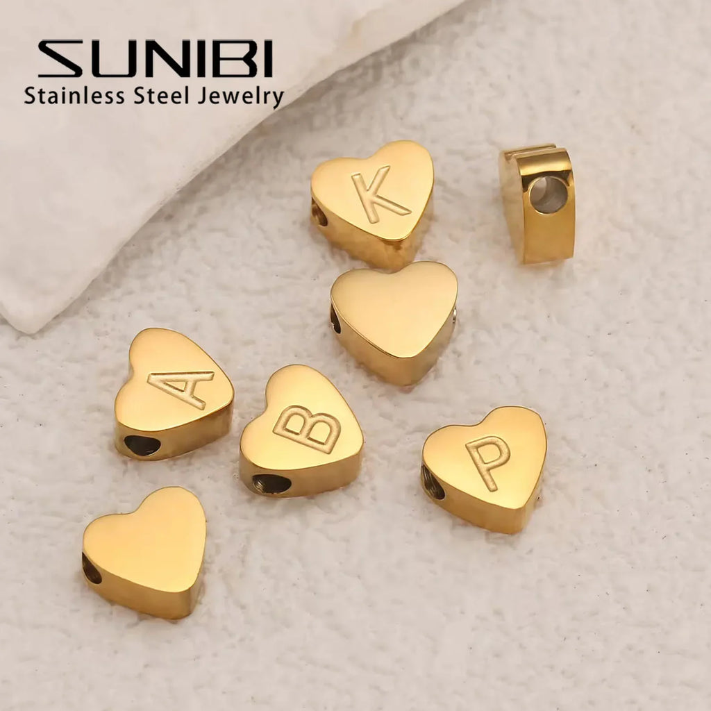 SUNIBI Initial Name Heart Shape Pendant For Necklaces Stainless Steel Necklace for Women Bracelet Make Earrings Jewelry