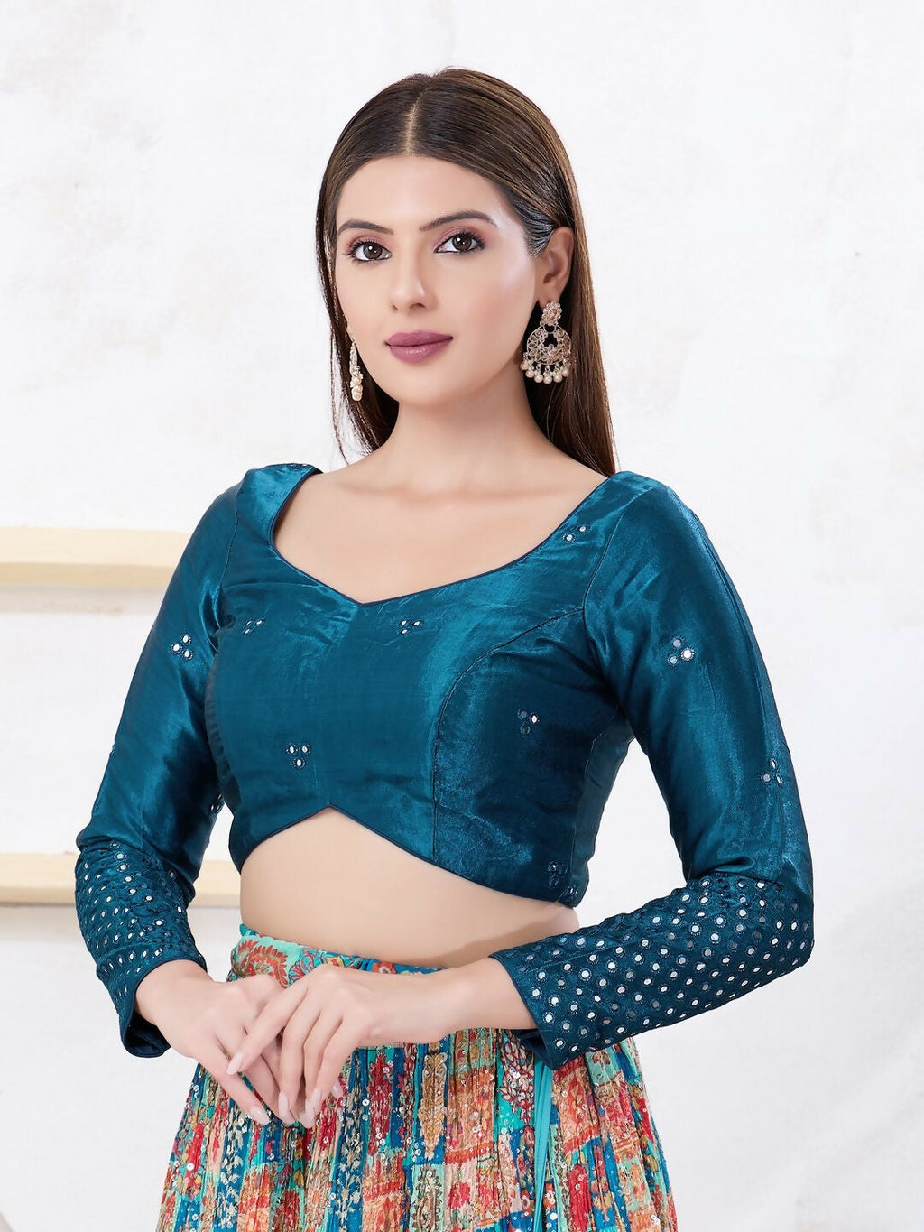 Cobalt-Blue Gajji Silk sleeveless blouse with sweetheart neck