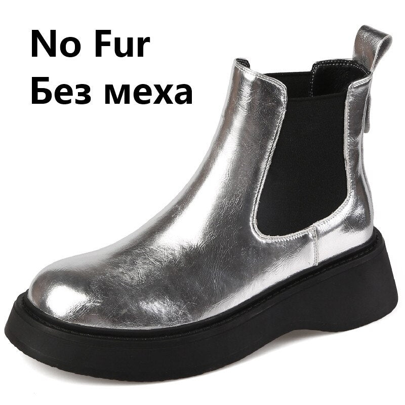 Women's Metallic Gold & Silver Leather Platform Chelsea Boots - Image 27