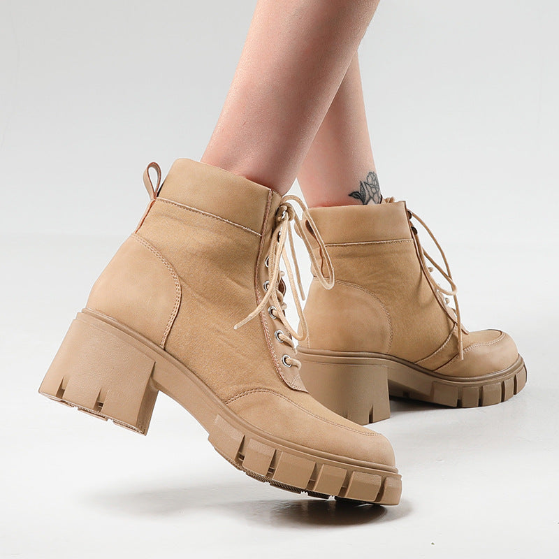 Women's Chunky Platform Lace-Up Ankle Boots with Round Toe - Image 6