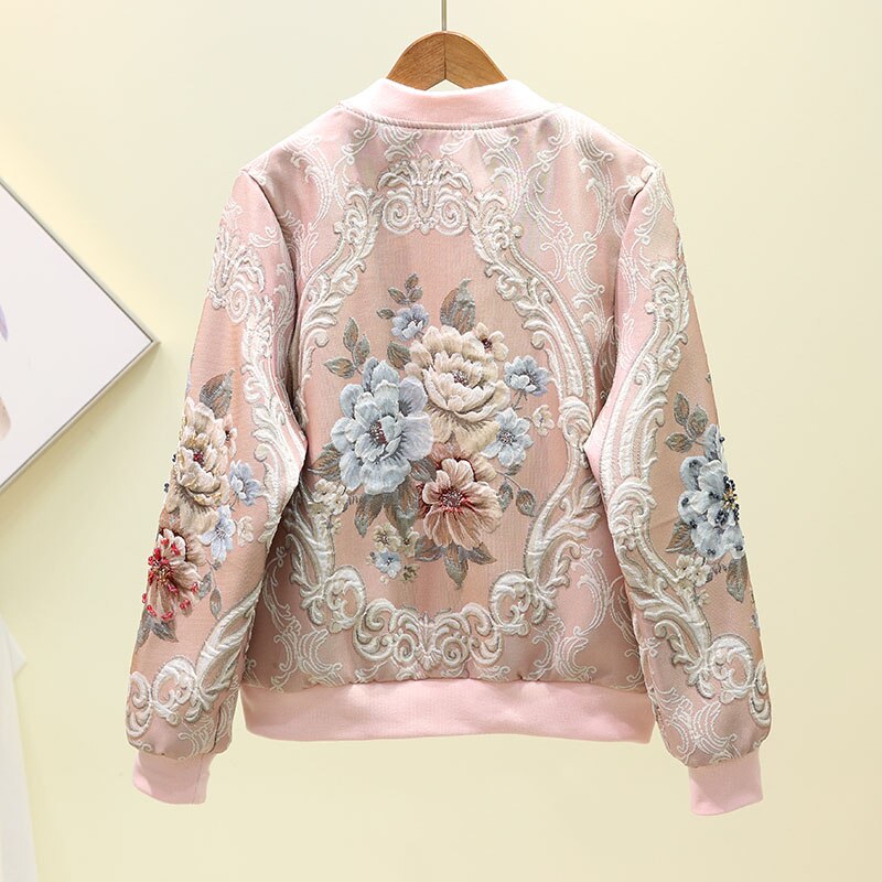 Women's Floral Embroidered Harajuku Bomber Jacket Outwear