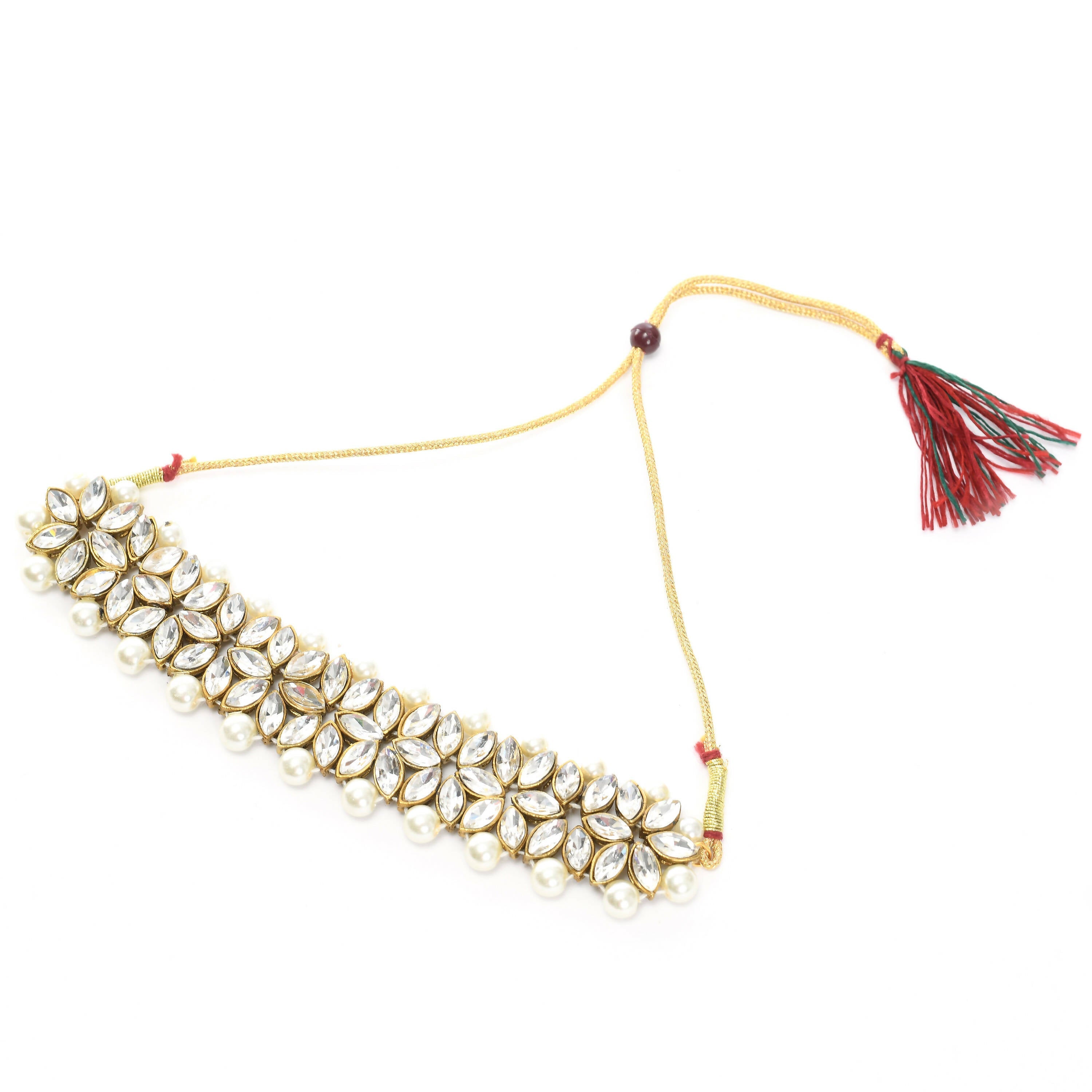 Johar Kamal Gold-Polished Rani Haar Necklace with Off White Pearls