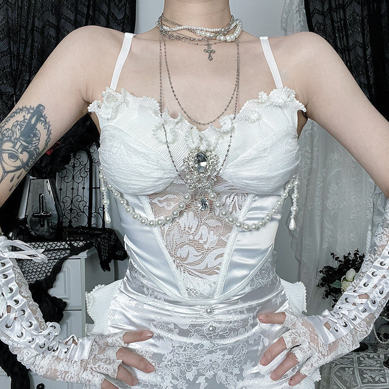 White Lolita Lace Camisole Top with Adjustable Straps - Image 4