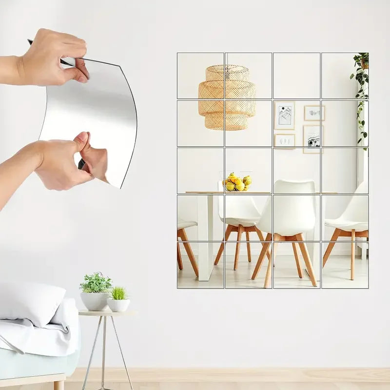 4pcs Self-Adhesive Acrylic Mirror Wall Stickers - Flexible, Non-Glass Decorative Tiles for Home & Wedding Decor