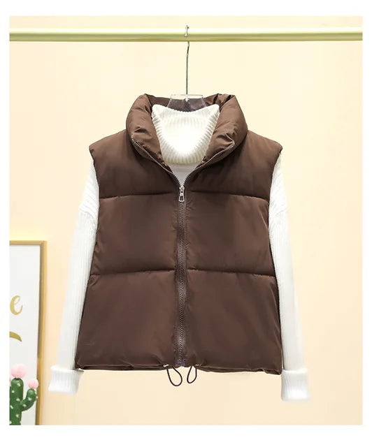 Warm Harajuku Cropped Puffer Vest for Women - Multiple Colors - Image 9