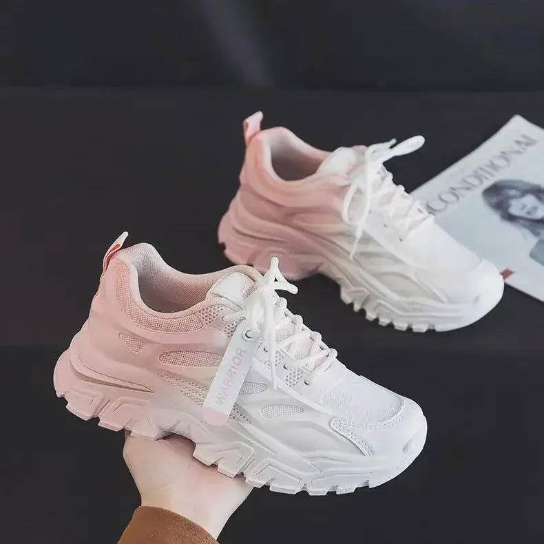 Women's Breathable Platform Sneakers - Gradient Mesh Design