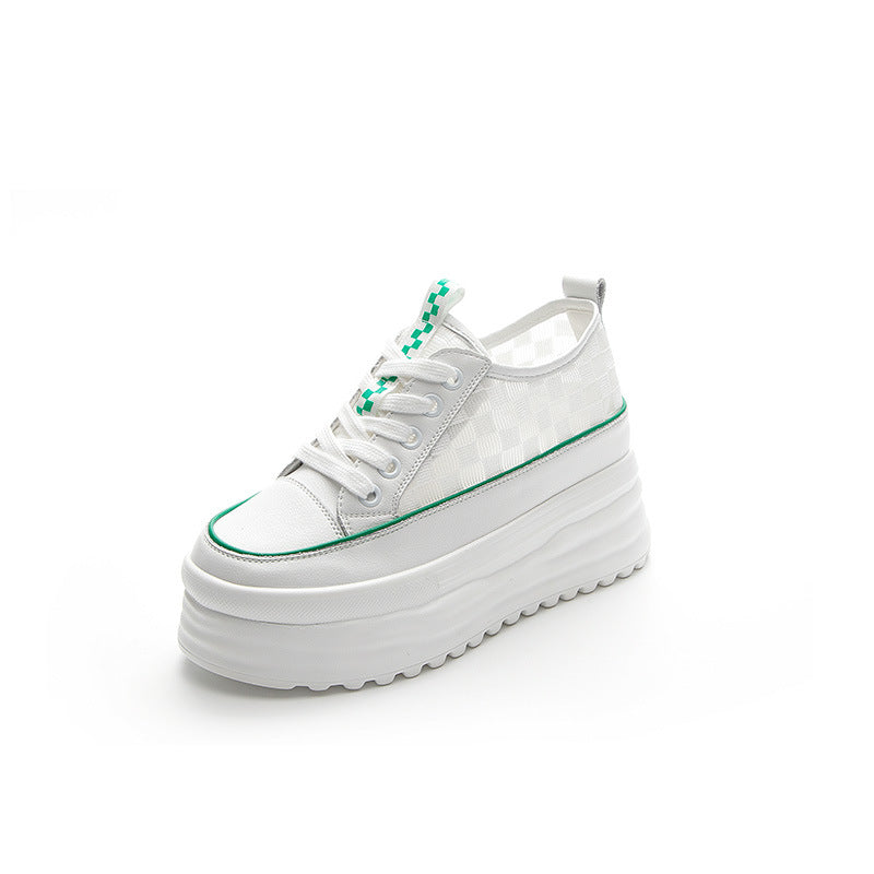Women's Thick-Soled Platform Sneakers with Checkerboard Mesh - Image 2