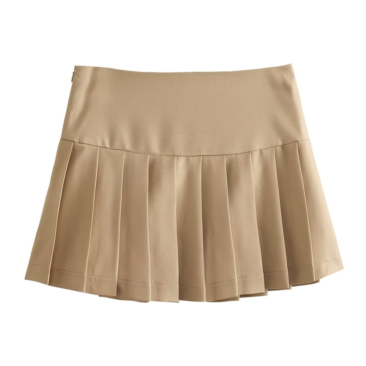 Women's Solid Khaki Pleated Short Skirt Harajuku Street Style - Image 3