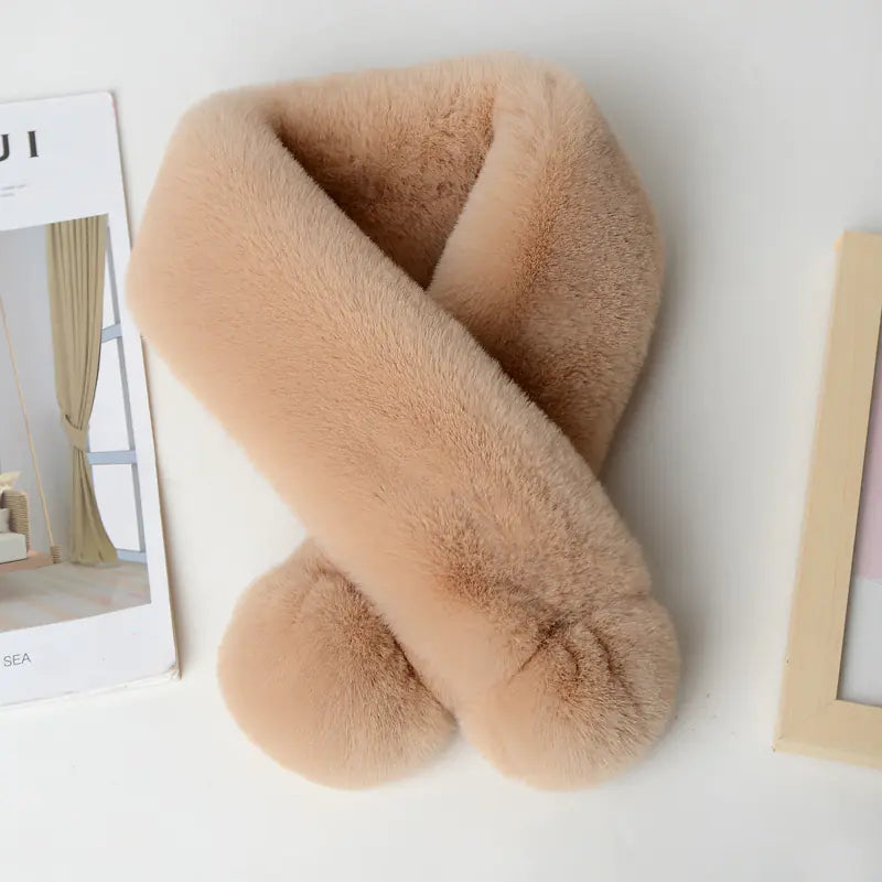 Women Plush Faux Rabbit Fur Winter Scarf Soft Warm Neck Wrap - Image 10