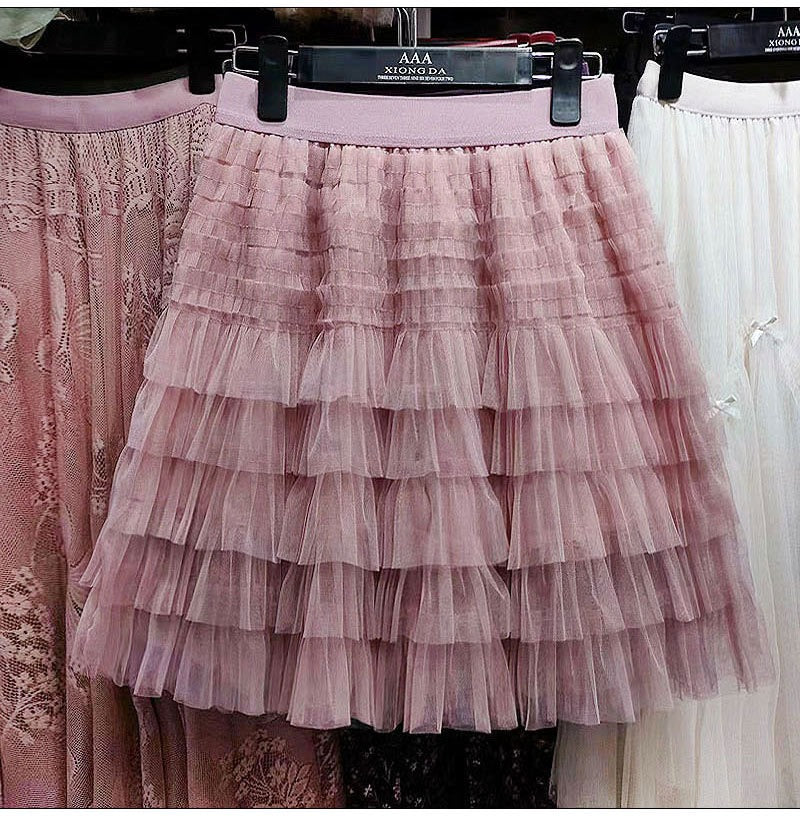 Women's Layered Mesh A-Line Mini Skirt - Fluffy Ruffle Tulle - Image 6