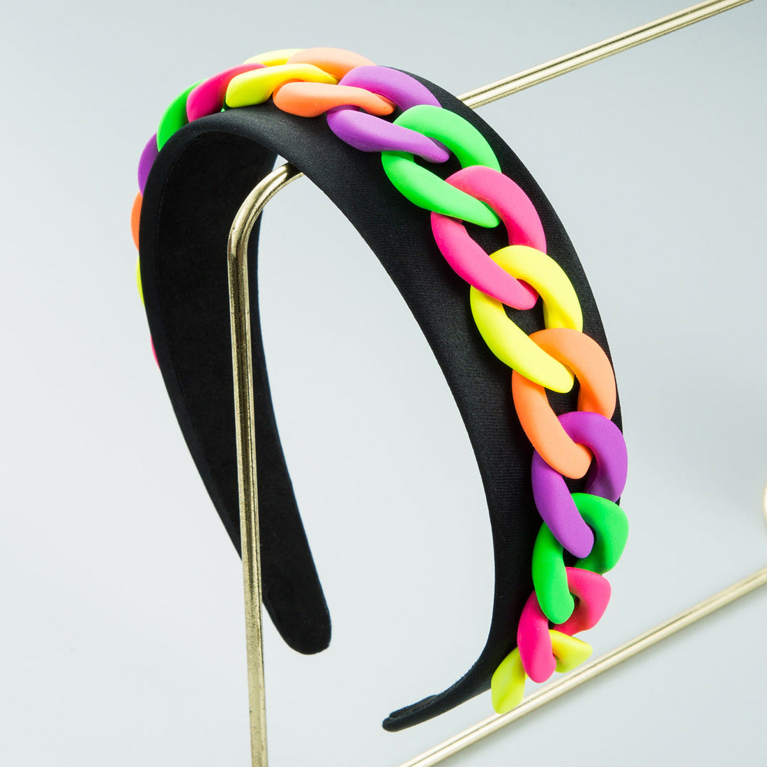 Vibrant Wide Braided Headband with Macaron Color Chain - Image 4