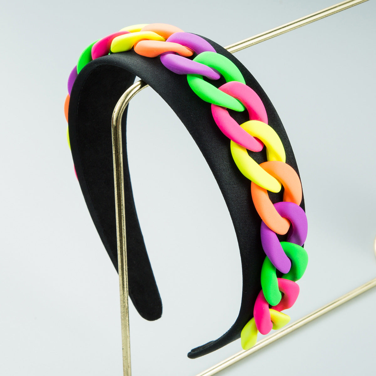 Vibrant Wide Braided Headband with Macaron Color Chain - Image 4