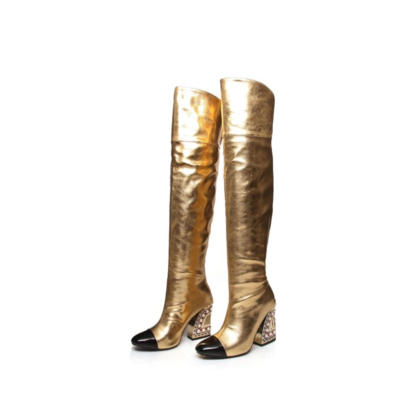 Chic Over-the-Knee Pointed-Toe Boots with Sculpted Pearl Heel - Image 6