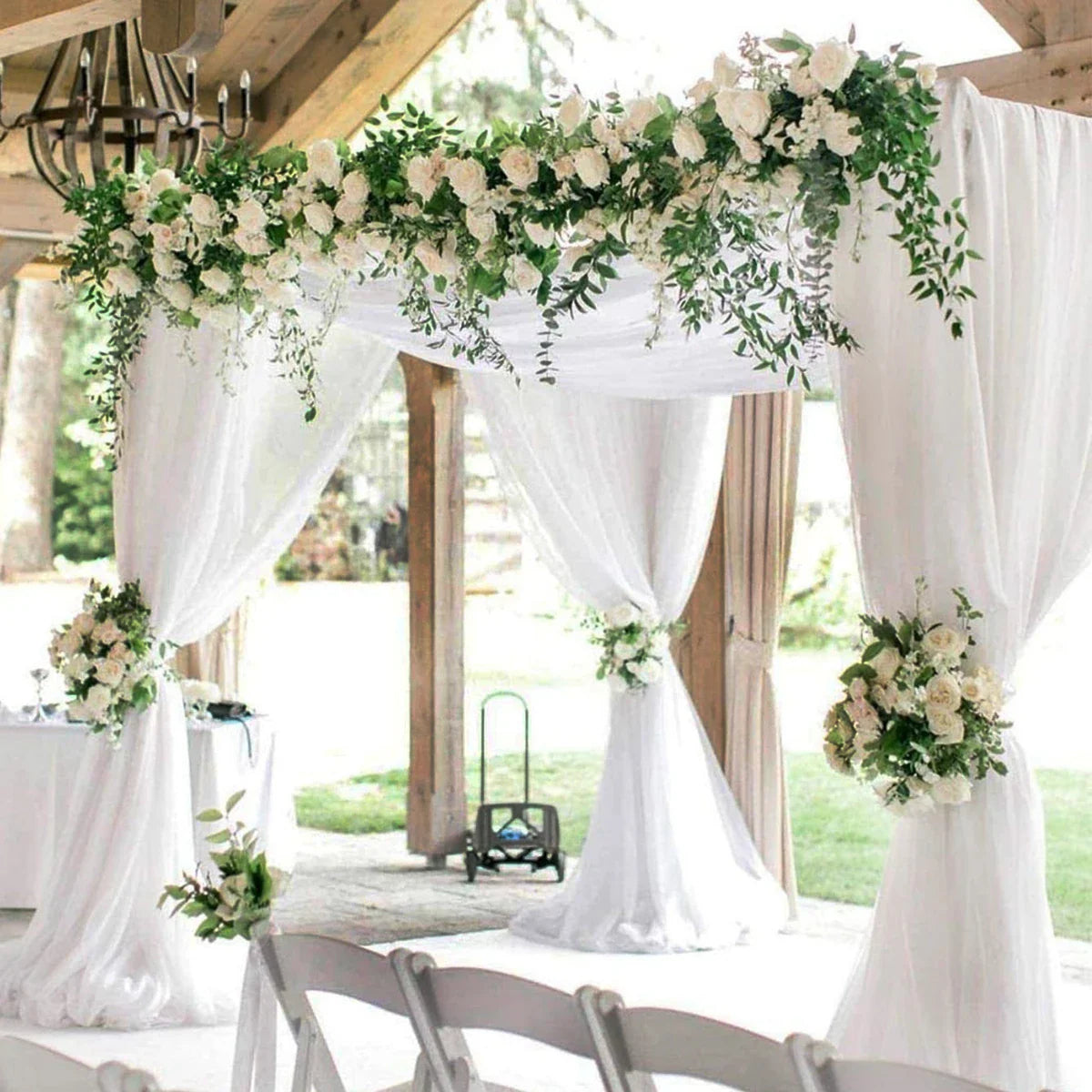White Wedding Decoration Tulle Roll Crystal Organza Sheer Fabric For Wedding Birthday Party Backdrop Weeding Chair Sashes Decor