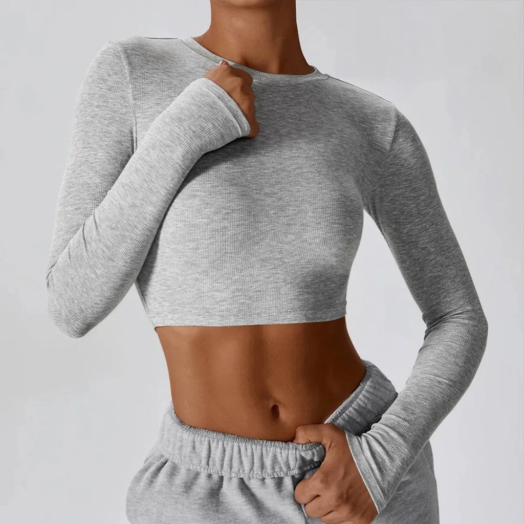 Women's Slim Fit Long Sleeve Yoga Crop Top for Athletic Training