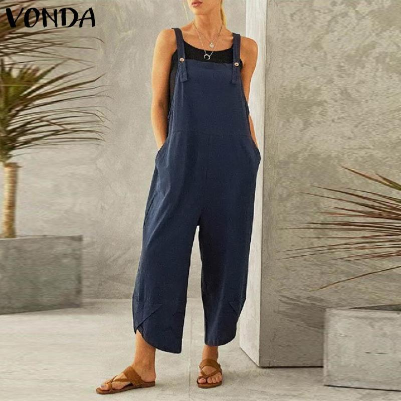 Women's Casual Solid Color Wide Leg Overalls Jumpsuit - Image 4