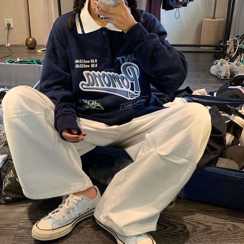 Women's Vintage Polo Collar Oversized Hoodie with Graphic Print - Image 4