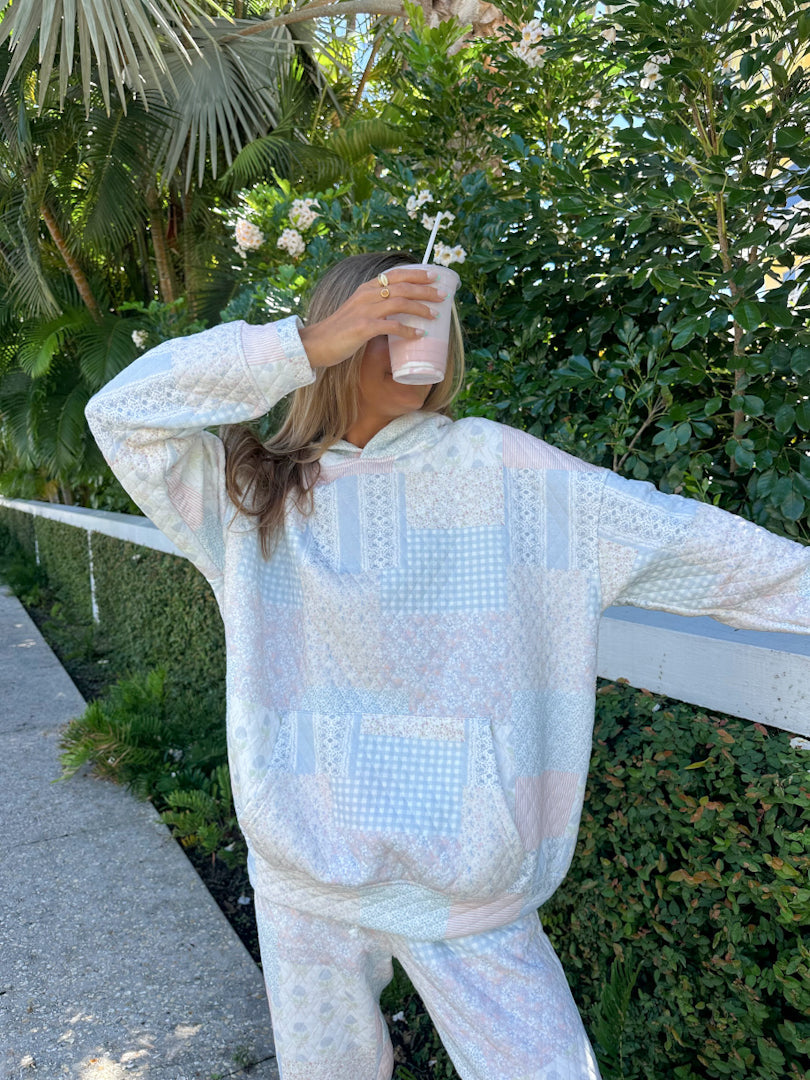 Shades Of Blue Quilted Pastel Hoodie - Soft Unisex Pullover